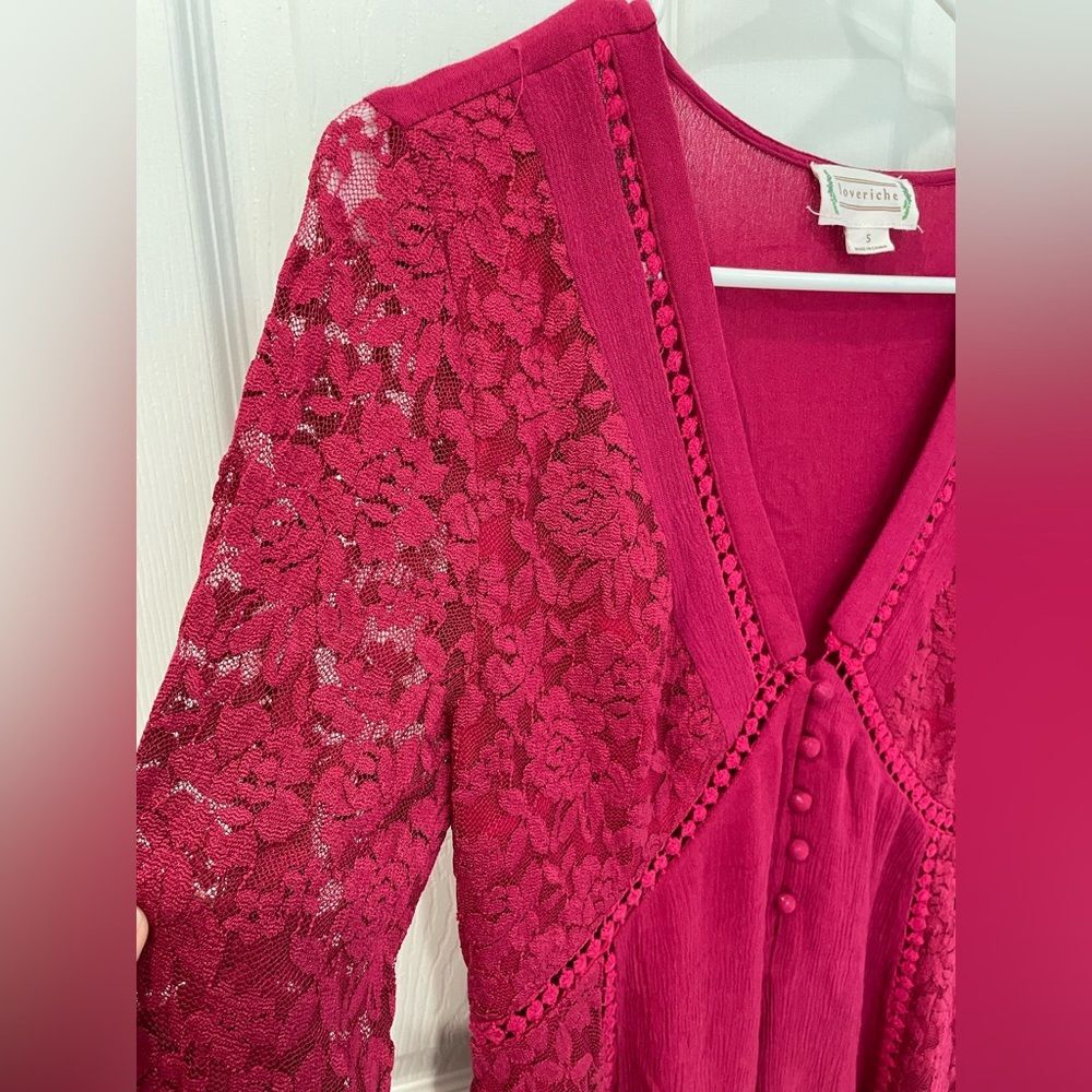 Love Riche Red Lace Retro Vintage Inspired Bell Sleeve Swing Dress Size S - Picture 3 of 6